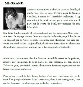 Mi-Grand, écrit par Aboubacar Kaba, 4ème de couverture